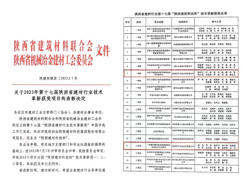 喜報(bào)！富平公司多項(xiàng)創(chuàng)新改造項(xiàng)目榮獲2023年第十七屆陜西省建材行業(yè)技術(shù)革新獎(jiǎng)