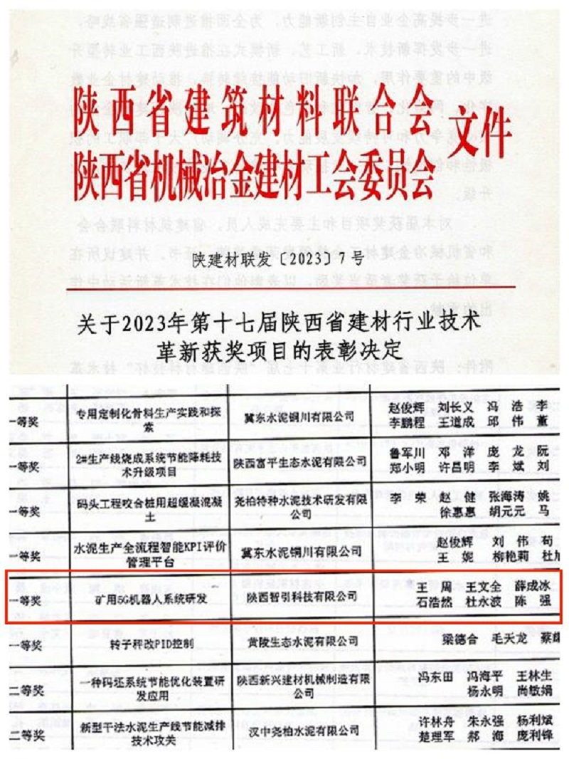 智引公司喜獲第十七屆陜西省建材行業(yè)項目技術革新獎多項榮譽