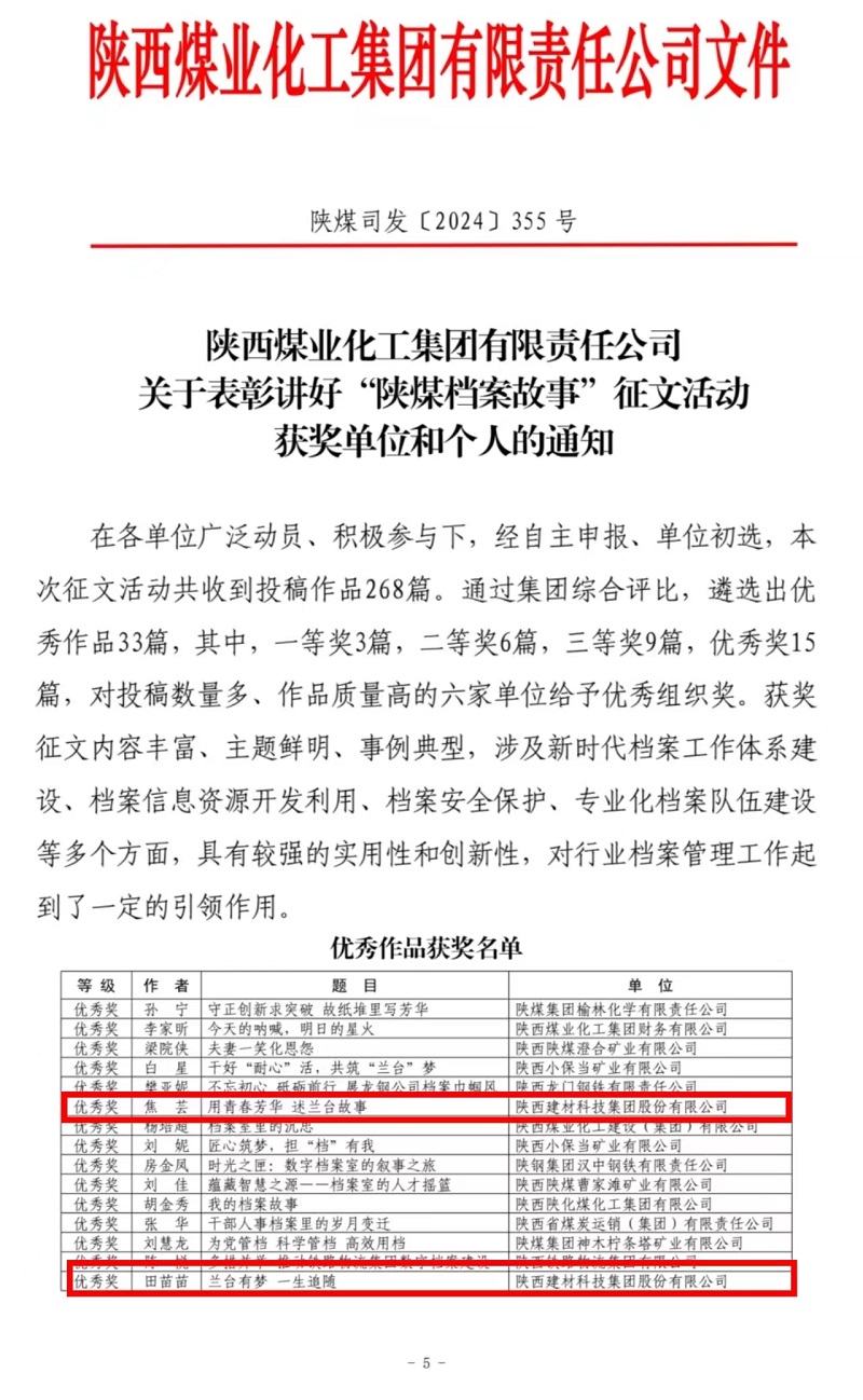 喜報！陜西建材科技檔案故事獲獎了